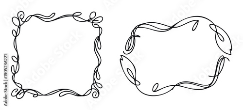 Elegant hand drawn frames with flowing lines and decorative swirls provide a versatile graphic resource for invitations, certificates, announcements, and sophisticated graphic projects