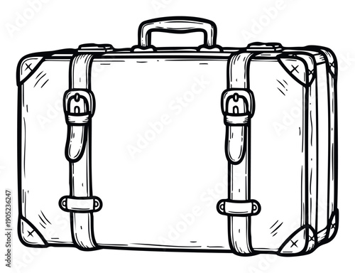 Classic vintage suitcase with durable leather straps and metal buckles provides a timeless graphic resource for illustrating travel adventures, holiday planning, and journey preparations.