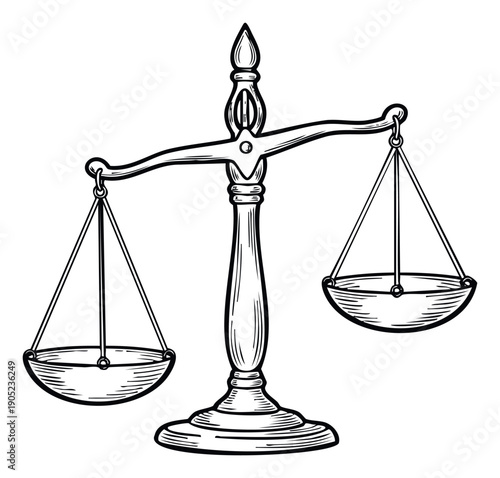 Classic vintage balance scale depicting justice and equilibrium, perfect for legal, ethical, and fairness themes in educational materials, presentations, and publications.