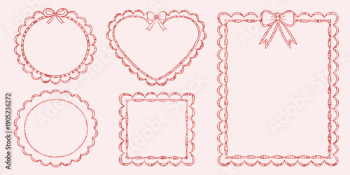 Delicate pink sketched frames and borders with lace details arranged in a pattern