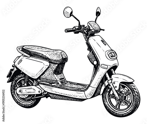 Monochrome handsketched electric scooter providing efficient urban transportation solutions for ecofriendly mobility campaigns and vehicle lifestyle projects