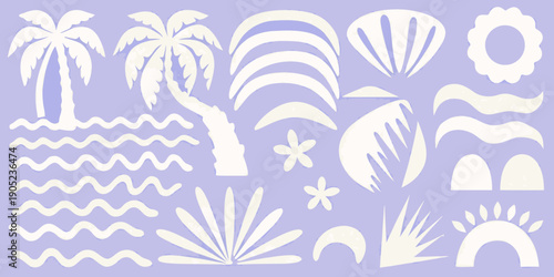 Tropical elements and wave patterns create a light summery and artistic design