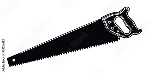 Black and white handsaw drawing for construction projects, woodworking activities, and DIY craft workshops providing a classic tool aesthetic for handyman needs