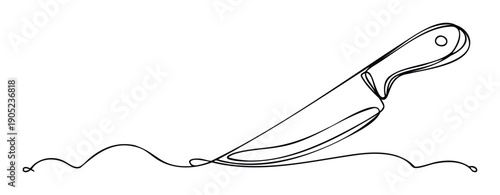 Sleek chef knife depicted with continuous single line minimalist style perfect for culinary blog headers cooking class advertisements or restaurant menu branding