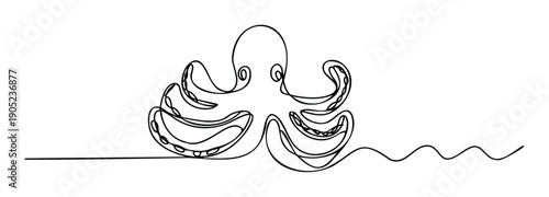 Continuous line drawing of an octopus perfect for minimalist marine life concepts, simple logos, web graphics, or childrens educational materials.