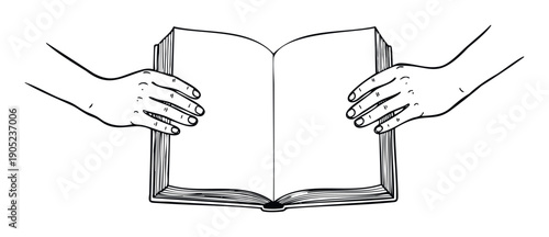 Hands holding an open blank book ready for reading, writing, or presenting information, ideal for educational, literary, or knowledgerelated publications and digital media.