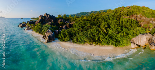 Photography Exquisite Anse Source d'Argent beach in La Digue Seychelles at sunset