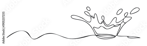 Elegant continuous line drawing depicting a majestic crown emerging from a fluid splash, perfect for luxury branding, product packaging, and contemporary visual communication