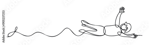 Simple single line drawing of an excited person with one arm raised and one outstretched, featuring a graceful wave, suitable for youthoriented media and positive messaging applications.