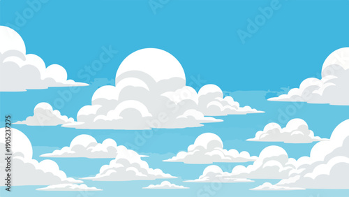 Pixelated illustration depicts fluffy white clouds against a blue sky