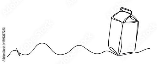 Simple continuous line drawing of a milk carton, symbolizing freshness and healthy drinks, ideal for food packaging, beverage promotions, or ecofriendly marketing materials.
