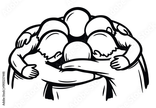 A group of abstract figures huddling closely together, symbolizing unity, support, and teamwork, perfect for corporate messaging, community initiatives, and collaborative project visuals.