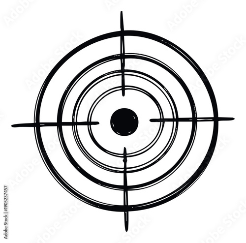 Hand drawn target graphic with concentric circles and bold crosshairs in a sketchy style ideal for depicting business goals, success, precision, and focus in various marketing and