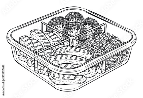 Meal prep container filled with grilled chicken, fresh broccoli florets, and healthy lentils, perfect for daily balanced diet plans and healthy eating promotions