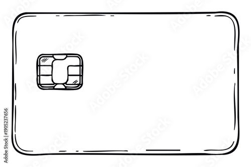 Hand drawn sketch of a modern payment card featuring an EMV chip, perfect for financial technology presentations, online banking interfaces, or mobile wallet applications.