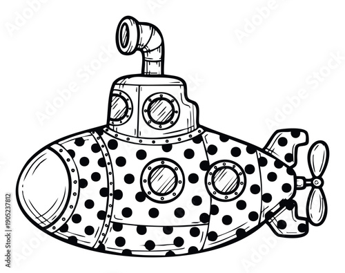 Submarine ocean vessel with playful polka dots and portholes ideal for childrens books educational materials and adventure themed projects