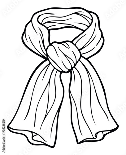 Minimalist black and white sketch of a fashionable neck accessory tied in a knot, perfect for showcasing clothing items, textile projects, or personal style inspiration.