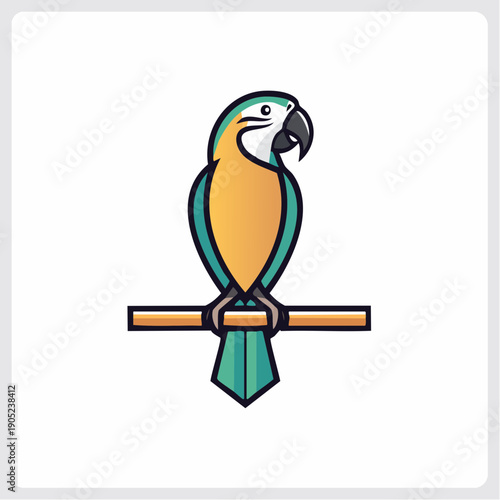 Vibrant parrot perched on branch, colorful illustration suitable for logo design
