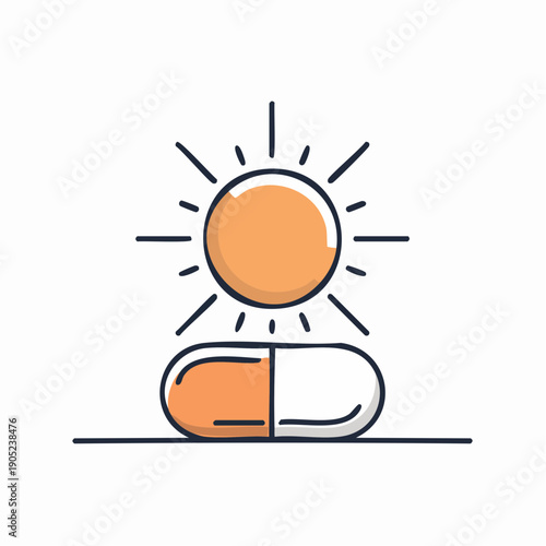 Vitamin D supplement concept with sun and pill symbol for health benefits