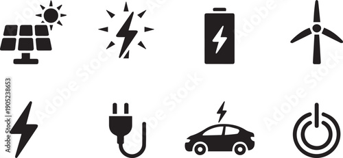 Renewable Energy Icon Set Solar Wind Electric Power Charging Vector Collection