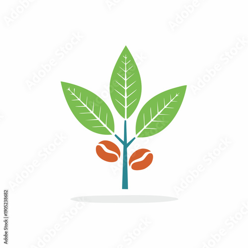 Stylized coffee plant logo with leaves and beans conveys natural and organic flavor