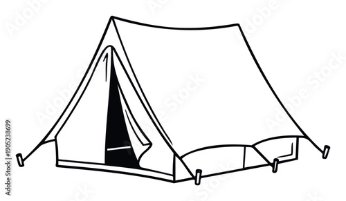 Classic Aframe camping tent outline drawing for outdoor adventure concepts, vacation travel graphics, hiking emblems, nature exploration projects, and wilderness recreation logos