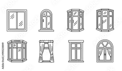 House window line icons collection with editable stroke for stores and design