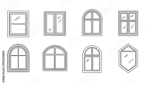 Minimal linear house window icons for books, stores, and banners