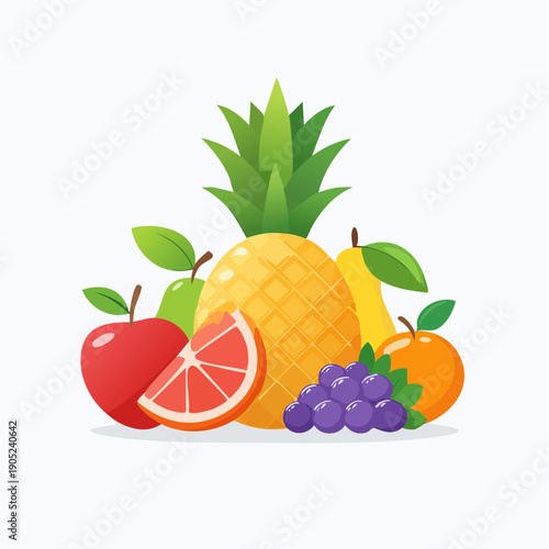 Assorted fresh fruits including pineapple, apple, and grapes arranged together in a vibrant display of healthy eating
