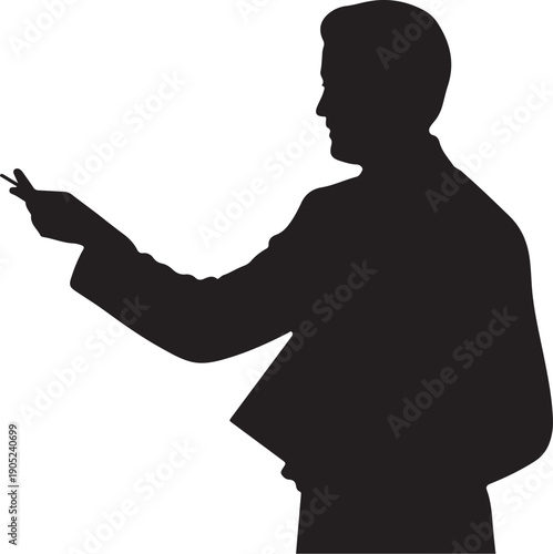 Black silhouette of man pointing with finger