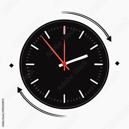 Clock Turning Backwards with Red and White Hands, Indicating Time Reversal or Change, in a Simple Illustration Style