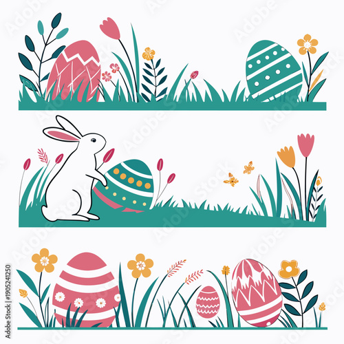 Corporate Easter Promotional Banner Collection with Call to Action Buttons and Clean Spring Graphics