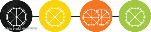 Colorful citrus slice timeline with lemon orange lime segments connected in modern infographic style flat vector illustration