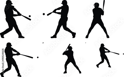 Baseball player silhouette hitting a ball, action sequence