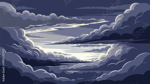 Pixelated night sky with clouds, possibly a storm, in shades of blue