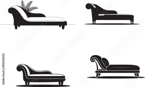 Four Black and White Chaises Longues in Different Styles