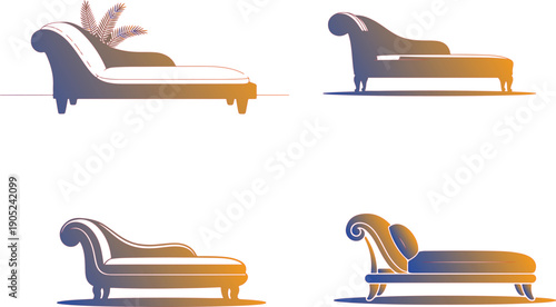Four Gradient Colored Chaises Lounges in Different Styles