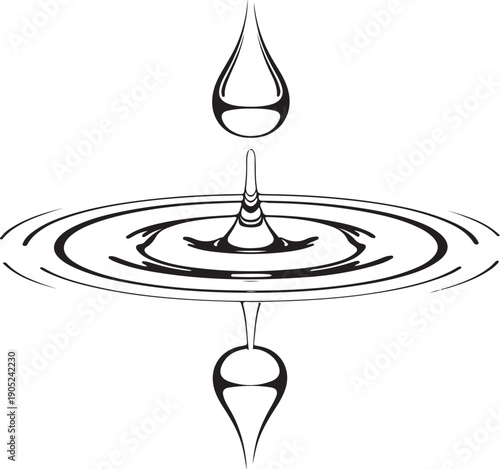Water Droplet Falling into Ripple Effect splash black and white
