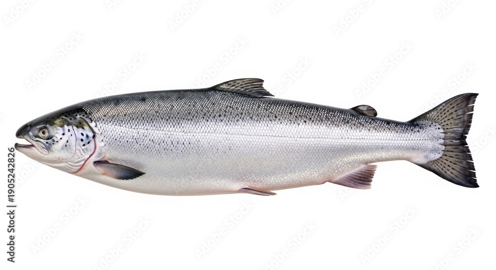 Obraz premium Silver salmon fish illustration isolated on white background. Fresh seafood animal side view