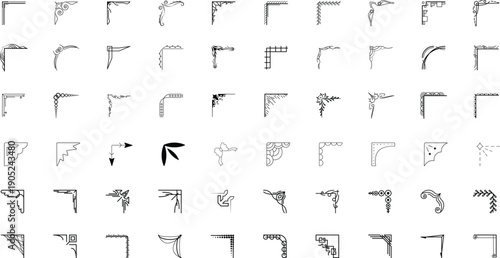 Decorative Corner Border Vector Set, Ornamental Frame Elements and Flourish Scroll Collection