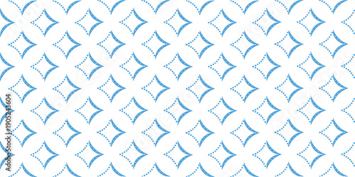 Seamless blue geometric pattern with repeating curved diamond shapes. Clean abstract ornamental background in light tones for wallpaper, fabric, and surface design. Fresh modern texture for print and 