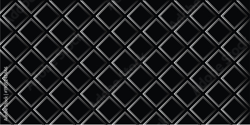Seamless black geometric lattice pattern with metallic diamond grid design. Elegant dark background texture for luxury branding, wallpaper, and packaging. Modern abstract repeat ideal for print 