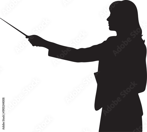 Silhouette of a person pointing with a stick arm extended