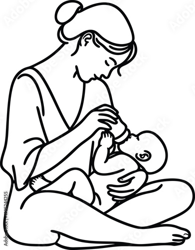 Mother feeding baby with bottle simple line art illustration of maternal care and bonding concept for parenting and healthcare isolated on white isolated on white background