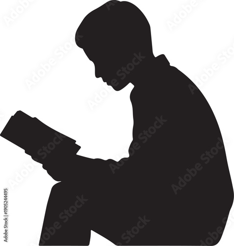 Silhouette of a person reading a book black