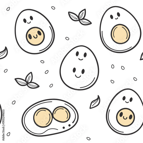 Minimalist Hand Drawn Scattered Egg Seamless Pattern Vector for Easter Backgrounds and Textiles
