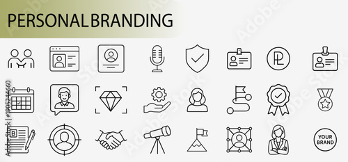 Personal Branding Icons: A curated collection of icons symbolizing personal branding elements, representing key aspects like identity, security, and career