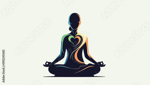 Silhouette of a person in lotus position with a heart design