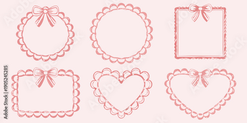 Collection of delicate pink sketch frames circles squares and hearts