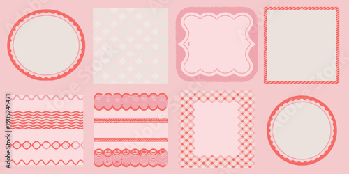 An assortment of pink and red decorative frames and borders on a pink backdrop